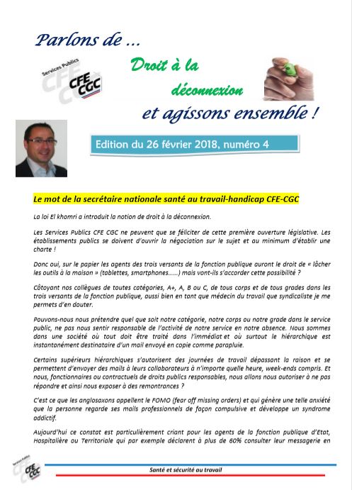 Revue SST des services publics CFE-CGC - le droit à la déconnexion - 4ème édition