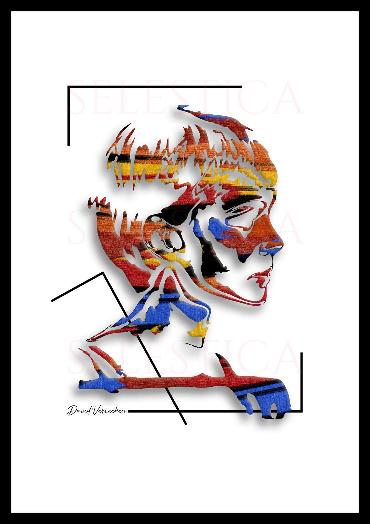 Illustration dynamique Celeste par David Vereecken montrant un profil aux formes géométriques éclatantes.

