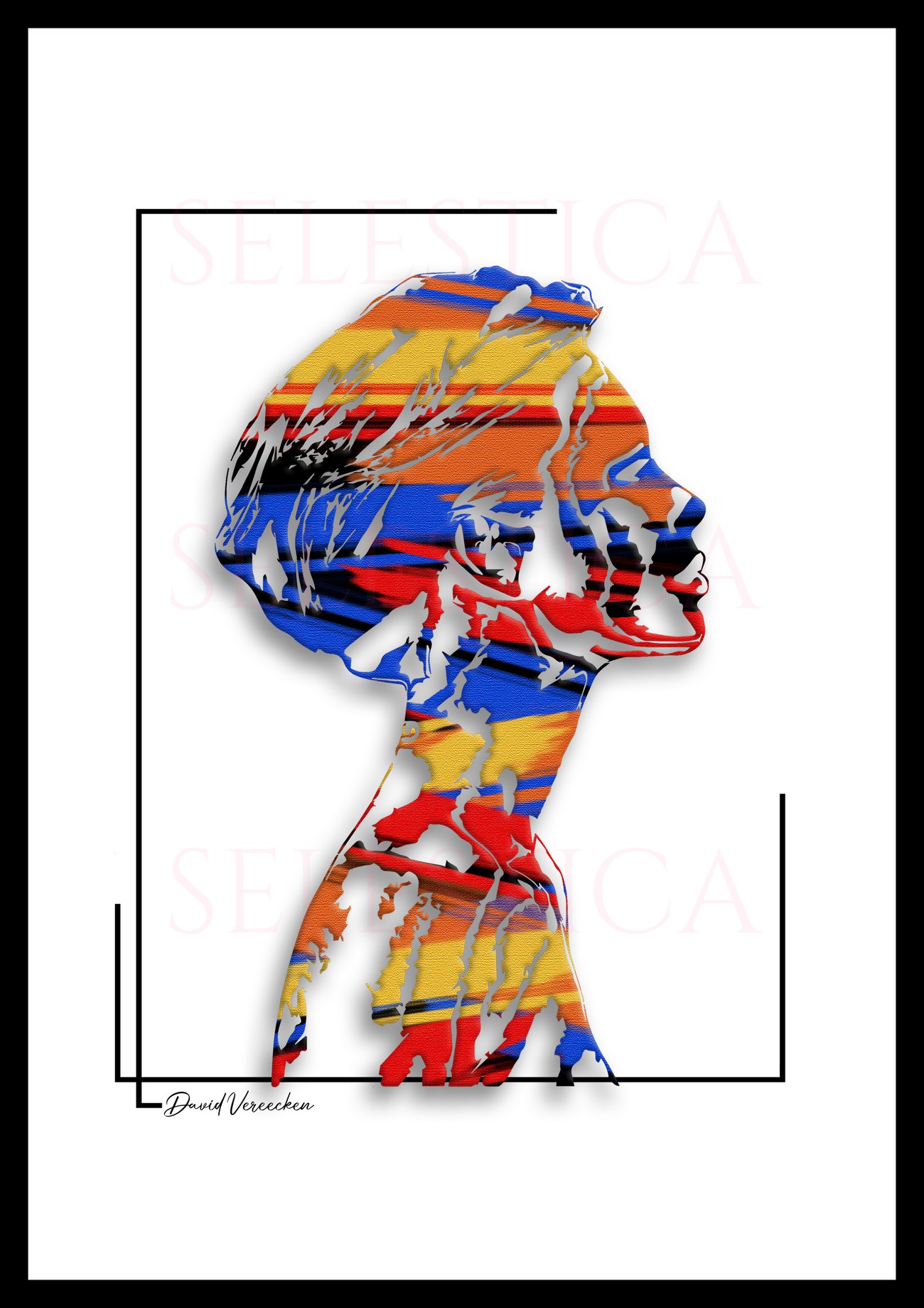 Silhouette colorée Zelda de David Vereecken représentant un motif abstrait et une énergie dynamique.

