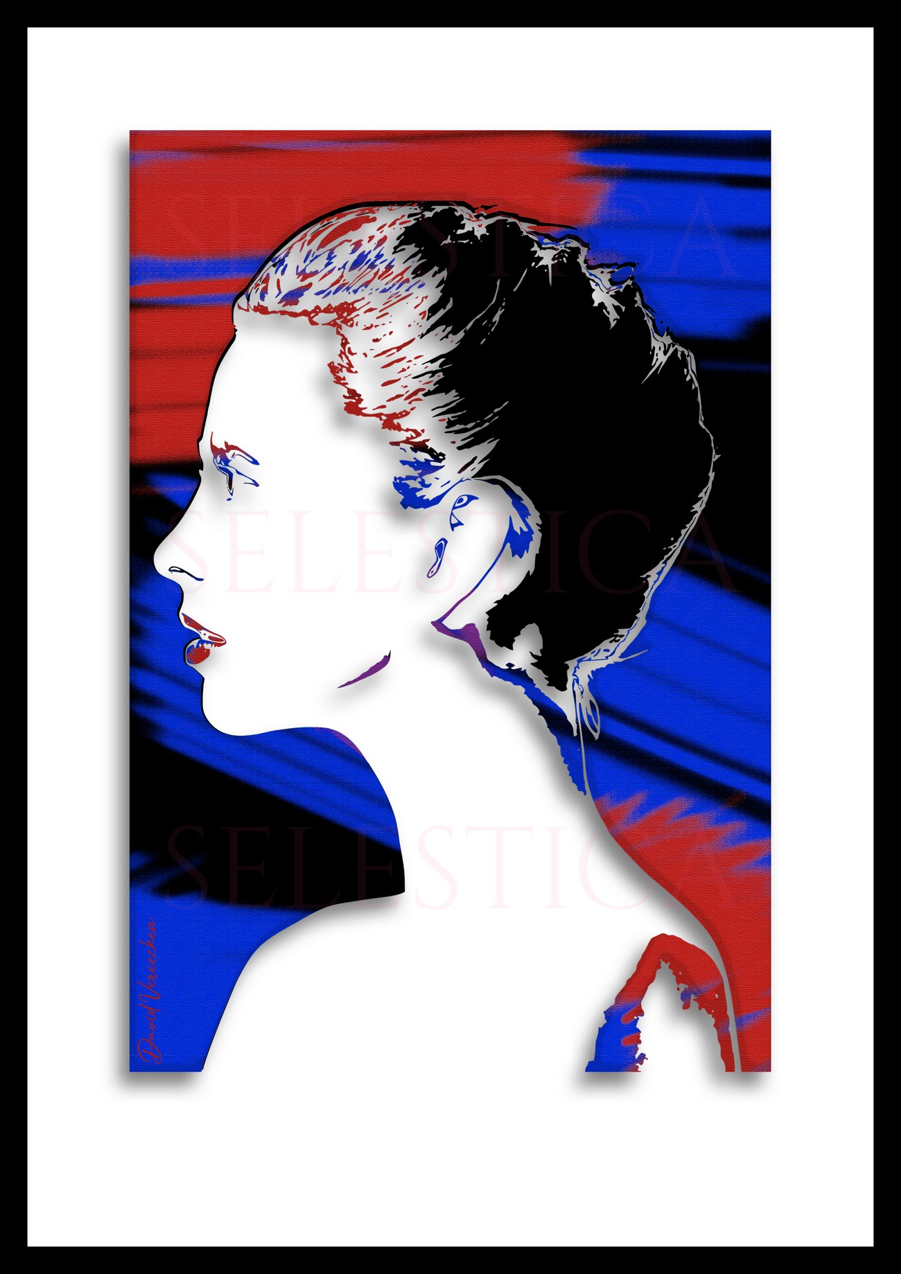 Profil stylisé Nathalia d'inspiration Pop Art avec motifs géométriques par l'artiste David Vereecken.

