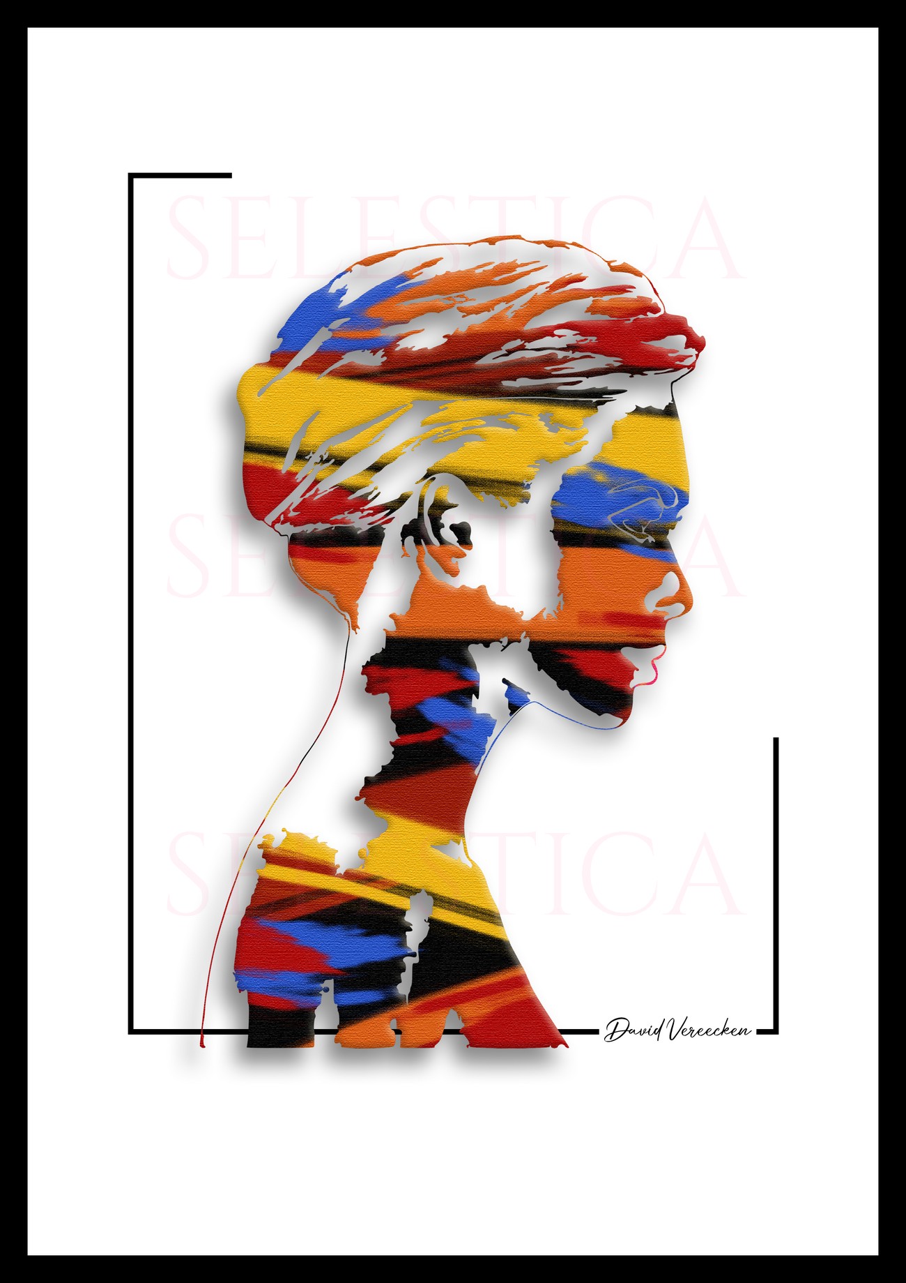 Profil abstrait Lissandra avec motifs géométriques et texture riche, art contemporain de David Vereecken.

