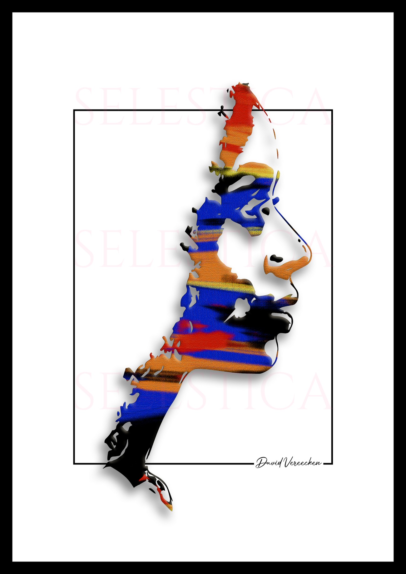 Profil abstrait coloré Jessamine composé de segments géométriques, une création signée David Vereecken.

