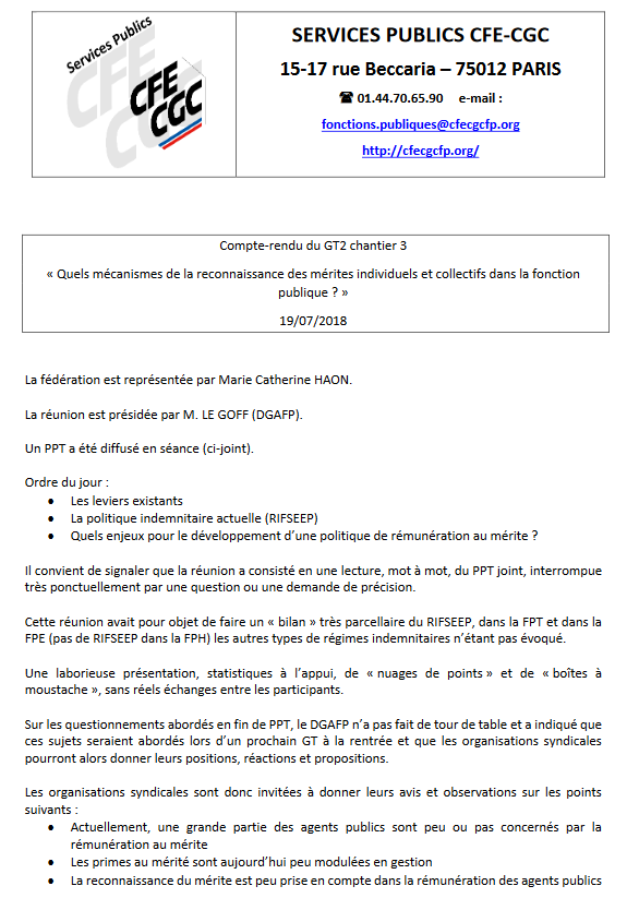 Compte rendu Groupe de Travail Chantier 3 GT2
