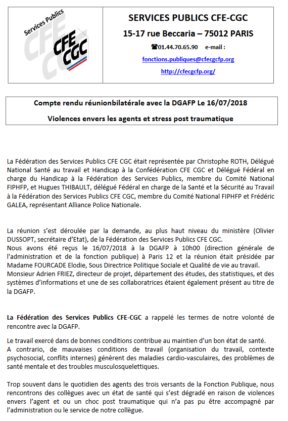 Compte rendu réunionbilatérale avec la DGAFP