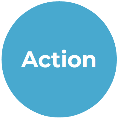 Support women - Blue circle, white letters - Action