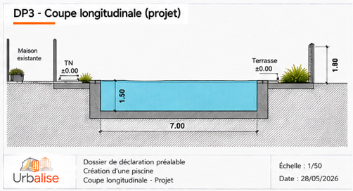 Plan de coupe piscine