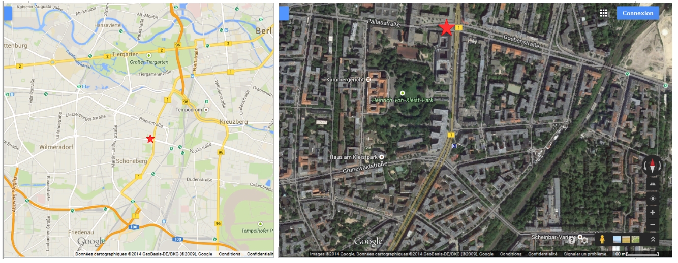 Étoile rouge = emplacement de notre lieu de rencontre PallasT - Berlin - Schöneberg
