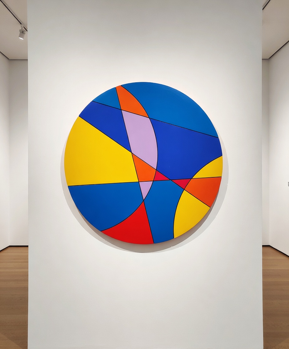 Entre Terre et Mer - Création abstraite géométrique Selestica. Formes structurées et contrastes de couleurs vives, technique de lignes gravées dans le bois par David Vereecken Selestica.
