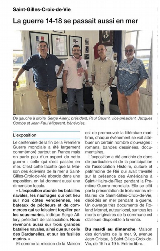 Ouest France du 31 juillet 2018 sur l'expo 14-18 sur mer