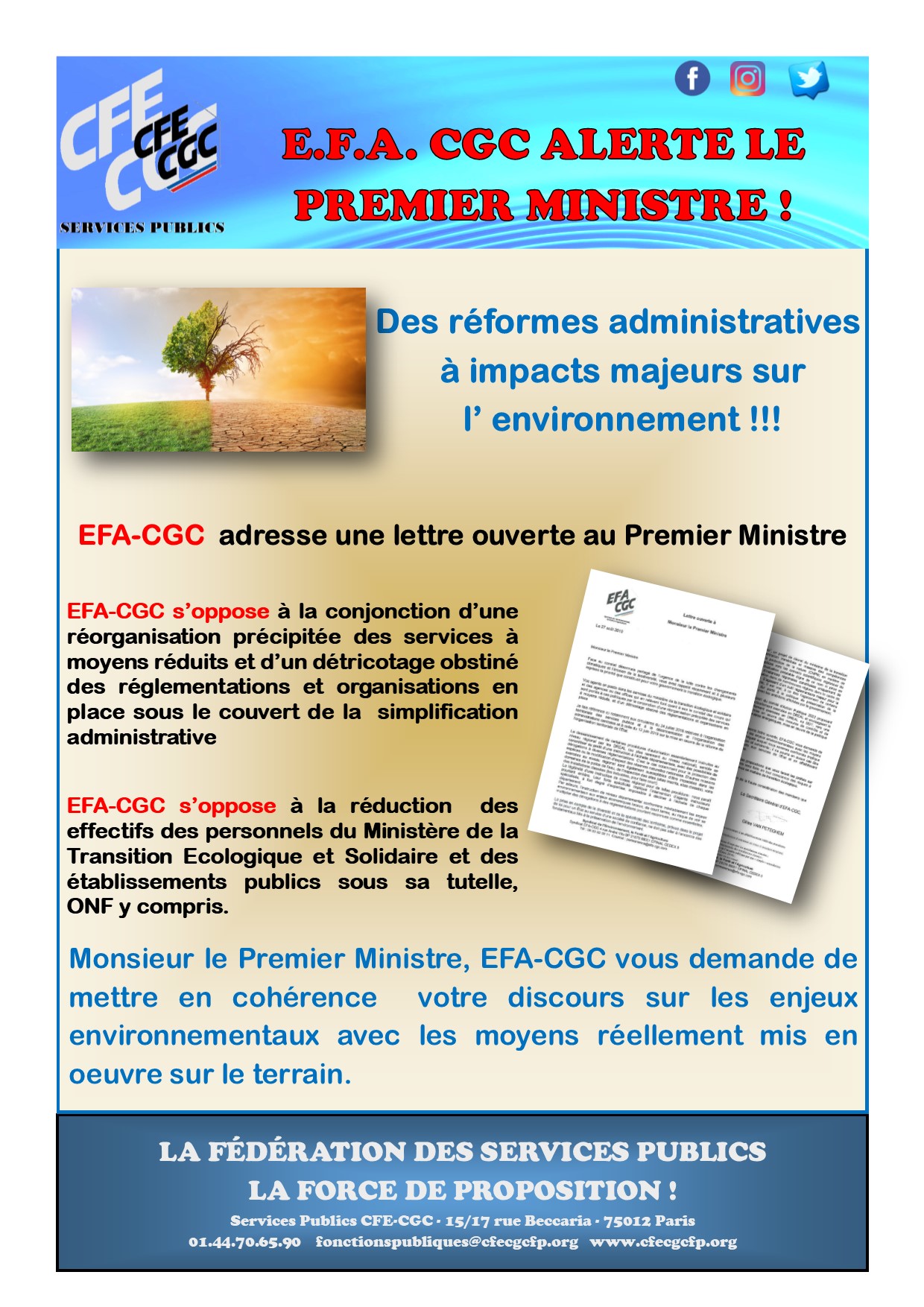 EFA CGC Alerte le Premier Ministre
