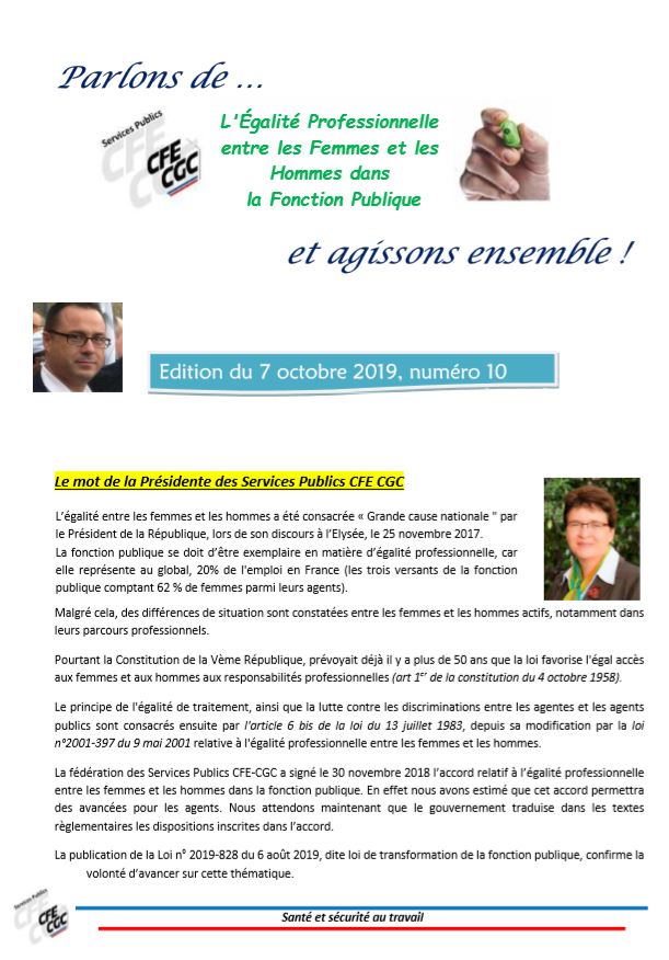Revue SST des services publics CFE-CGC - égalité professionnelle H/F - 10ème édition