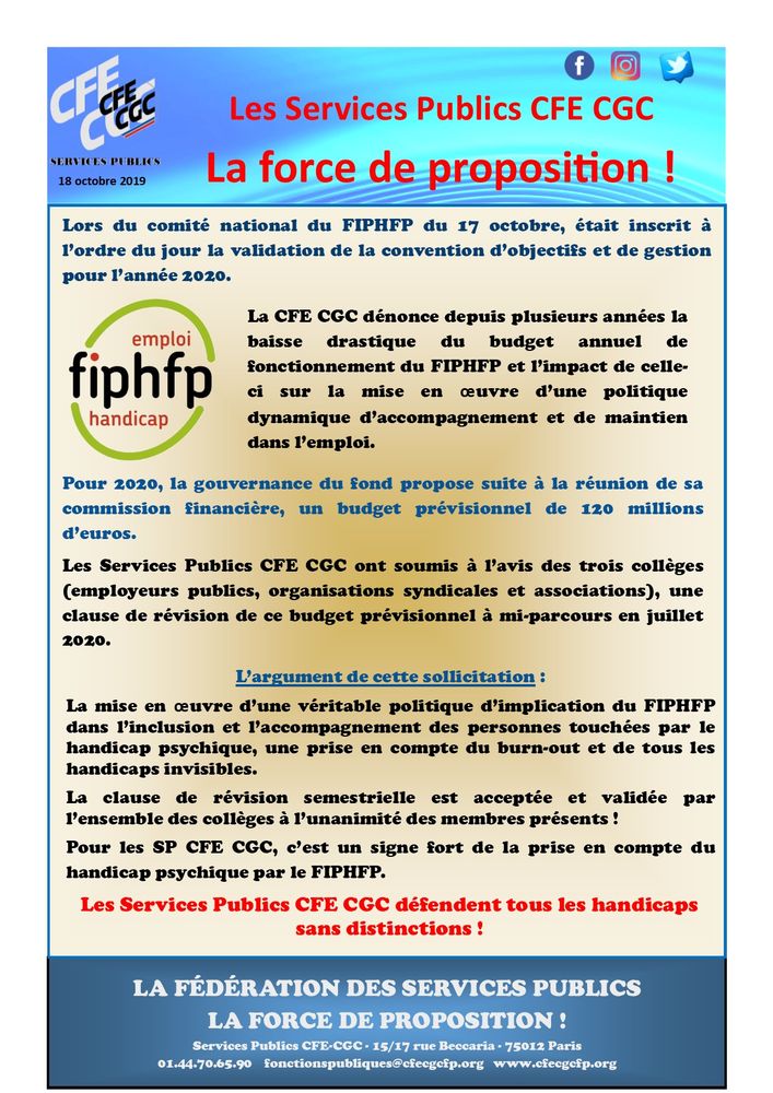 Comité national du du FIPHFP du 17 octobre 2019