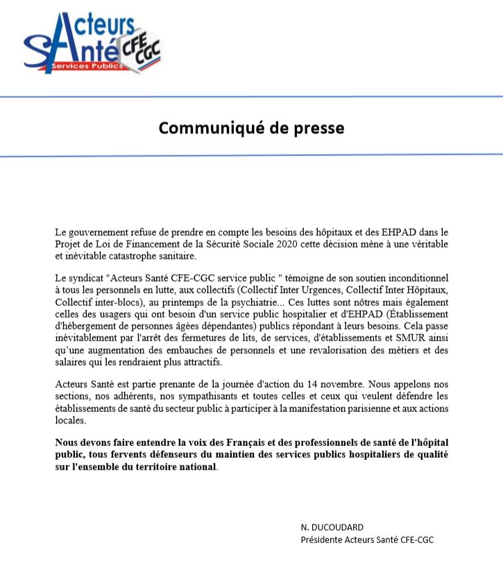Grève du 14 novembre 2019 - Acteurs Santé