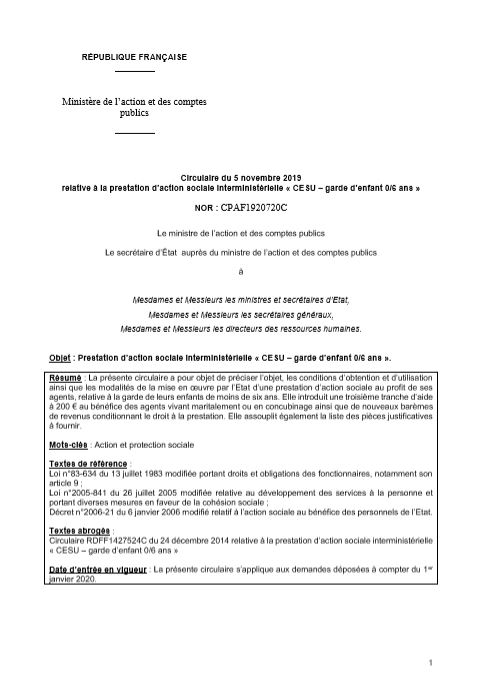 Circulaire CESU garde enfant 0/6