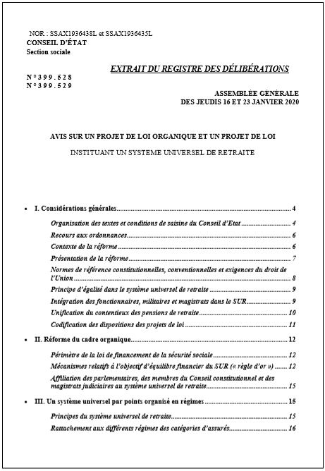 Avis Conseil d'Etat projet de loi réforme des retraites
