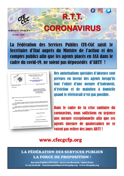 La CFE CGC SP saisit le sécrétaire d'Etat - CORONAVIRUS