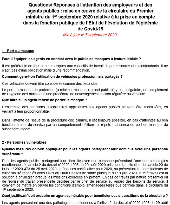 COVID 19 - QUESTIONS REPONSES DGAFP