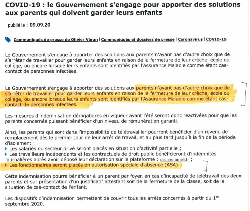 COVID19 - Communiqué de presse ASA Fermeture des écoles
