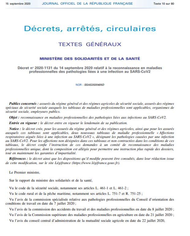 CFE CGC SP - DECRET RECONNAISSANCE MALADIE PRO