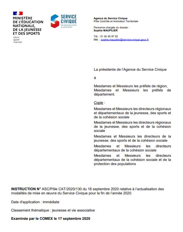Instruction mise en oeuvre service civique 2020
