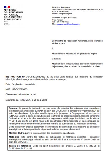 Lutte contre le dopage - ministère des sports