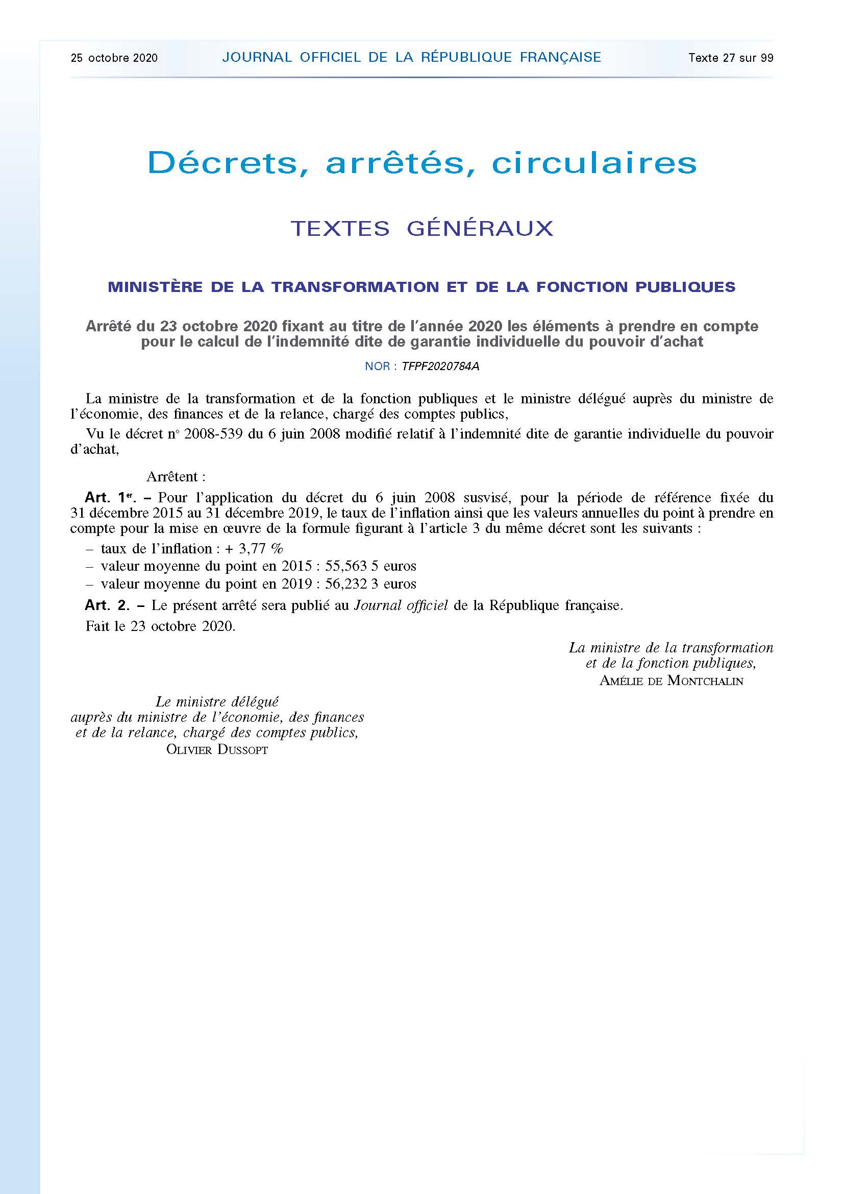Arrêté du 23 octobre 2020 GIPA