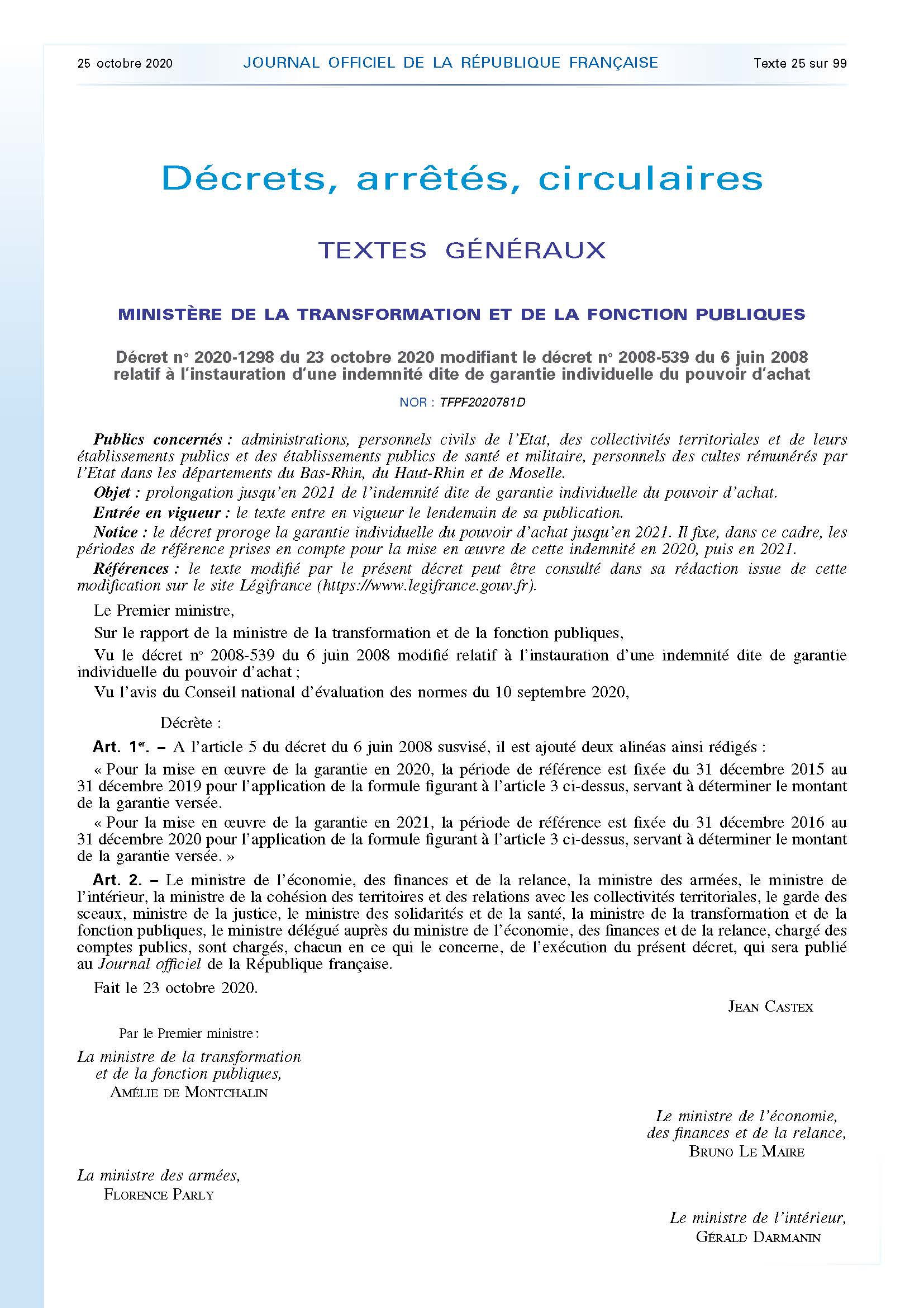 Décret 2020-1298 du 23 octobre 2020 GIPA