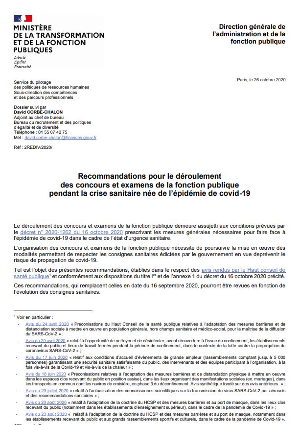 Recommandations pour le déroulement des concours FP COVID19