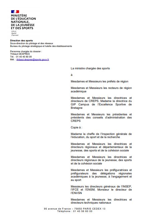 INSTRUCTION du 29 octobre 200 relative à la mise au transfert des missions sport de haut niveau