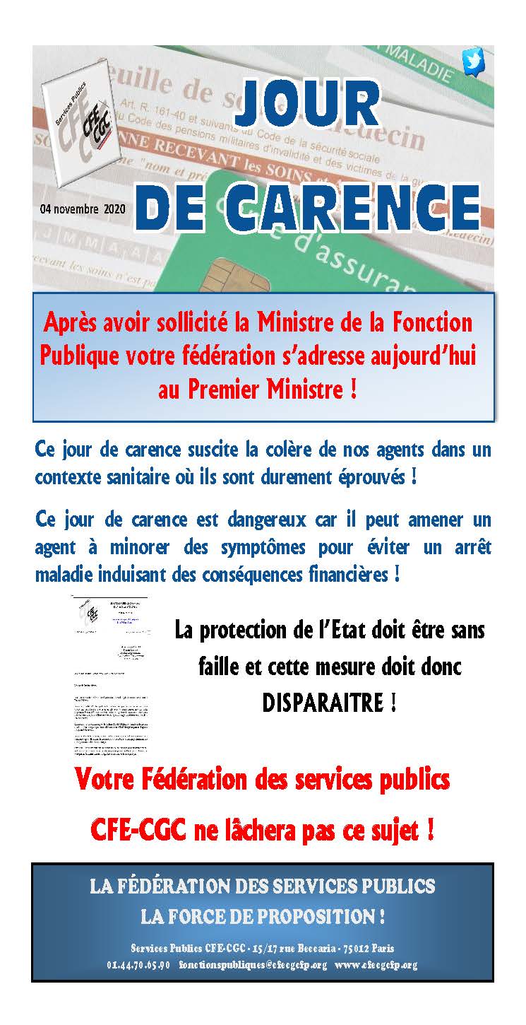 CFE-CGC SP - La fédération saisit le 1er ministre jour de carence