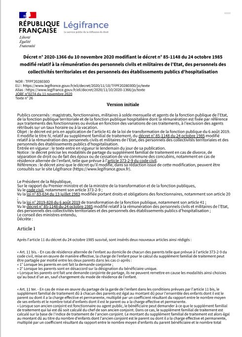 Décret n° 2020-1366 du 10 novembre 2020   sur la rémunération des personnels