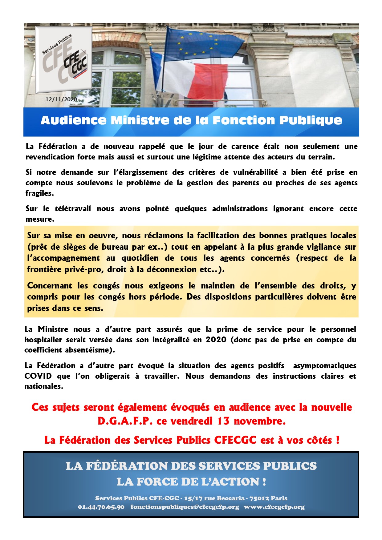 CFE-CGC SP - Audience Ministre FP