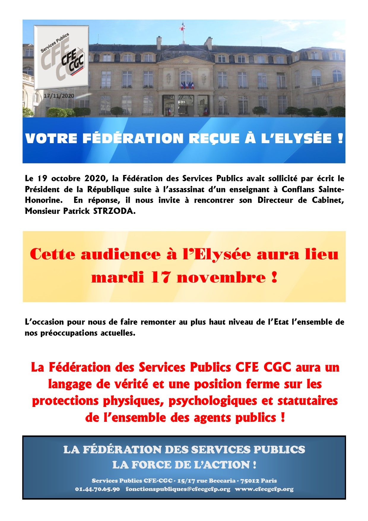 CFE CGC SP Votre Fédération reçue à l'Elysée