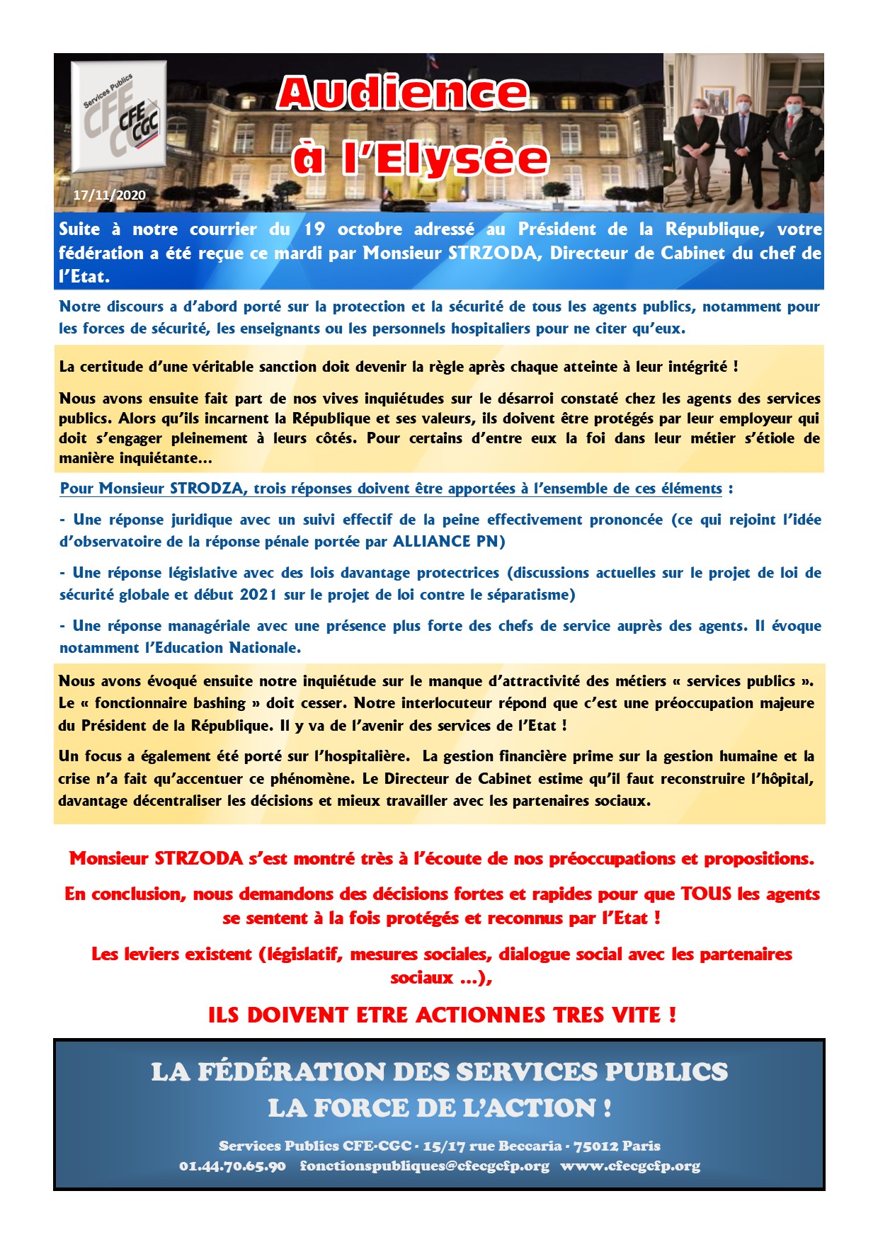 Compte-rendu audience à l'Elysée