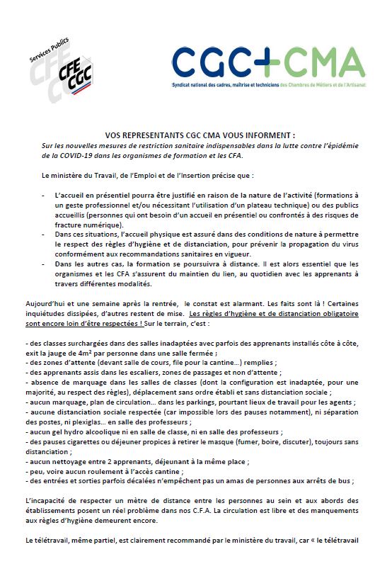 Communiqué national CGC + CMA