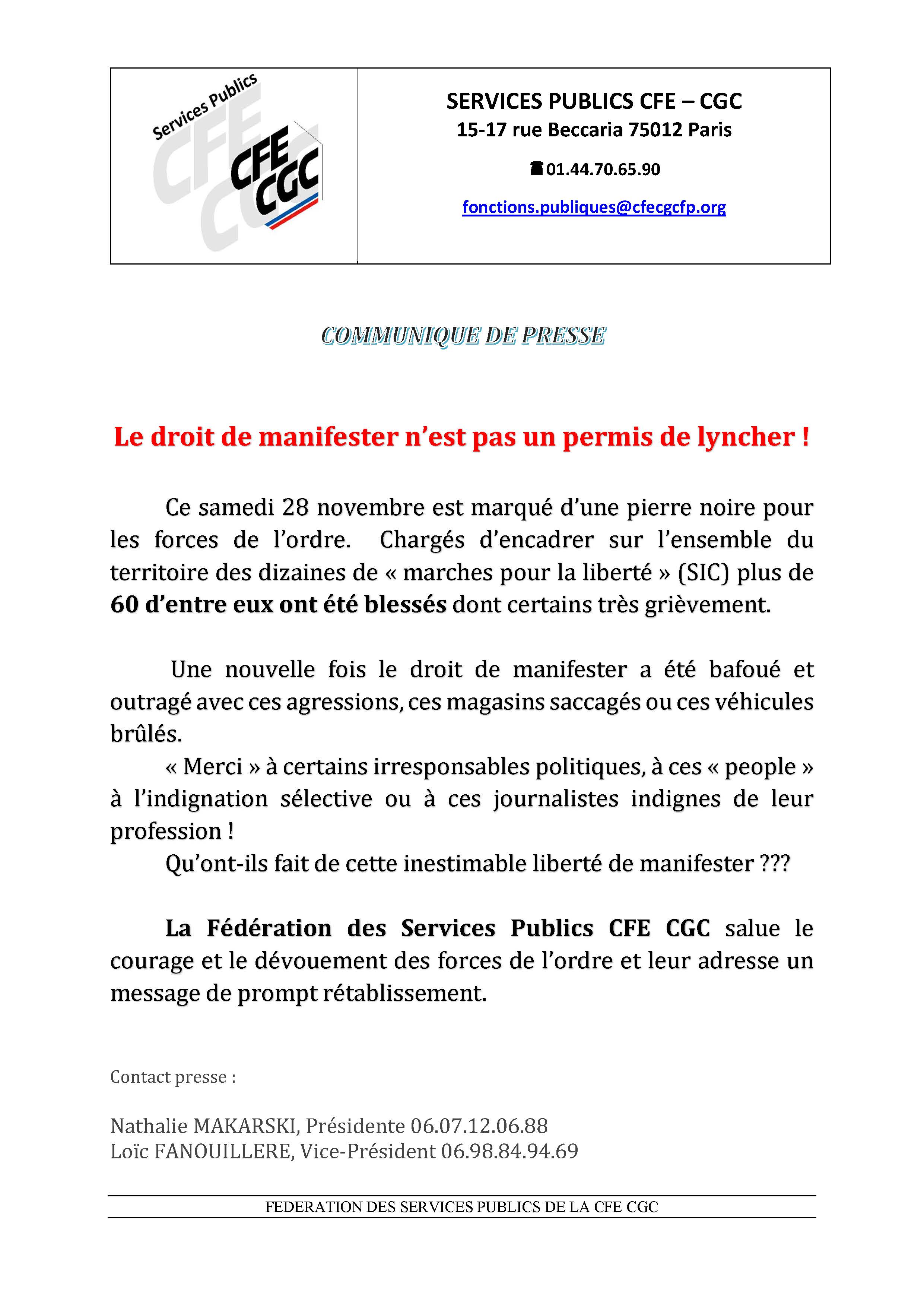 Communiqué de presse CFE CGC SP