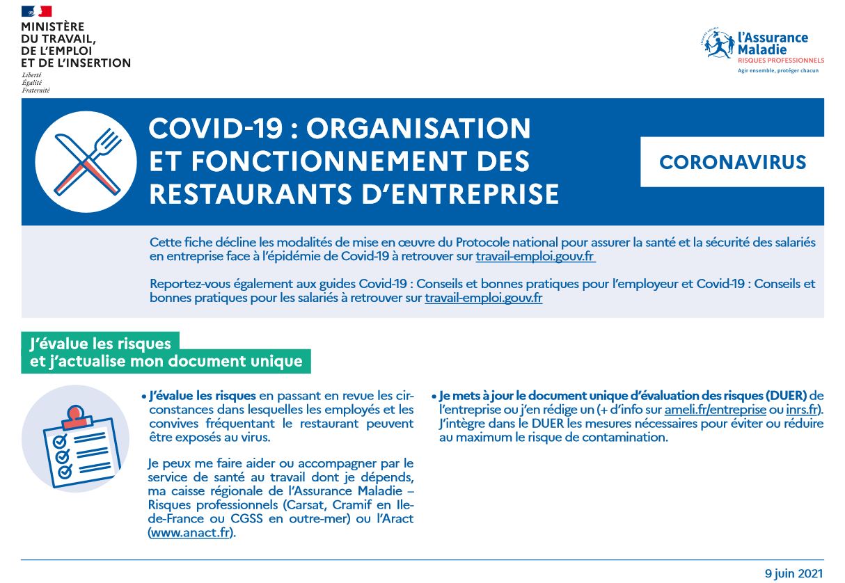 COVID 19: Organisation et Fonctionnement des restaurants d'entreprise