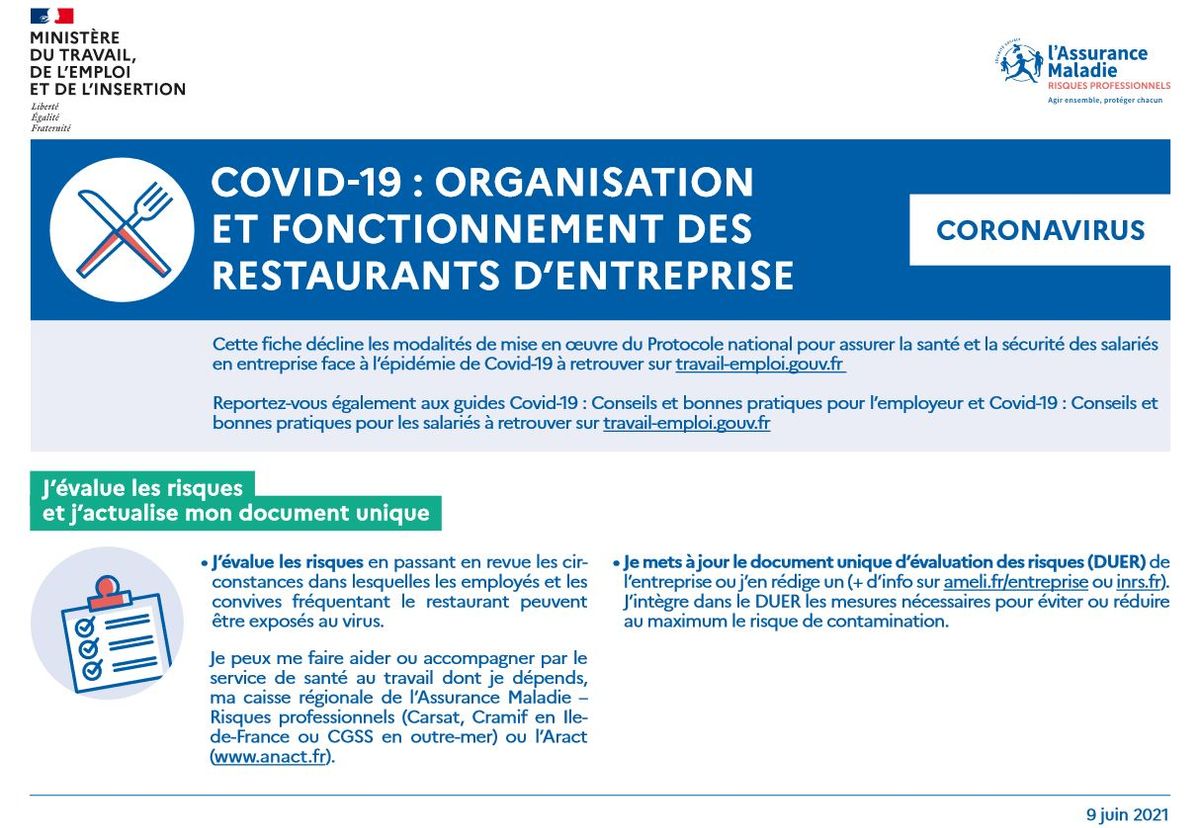 COVID 19: Organisation et Fonctionnement des restaurants d'entreprise