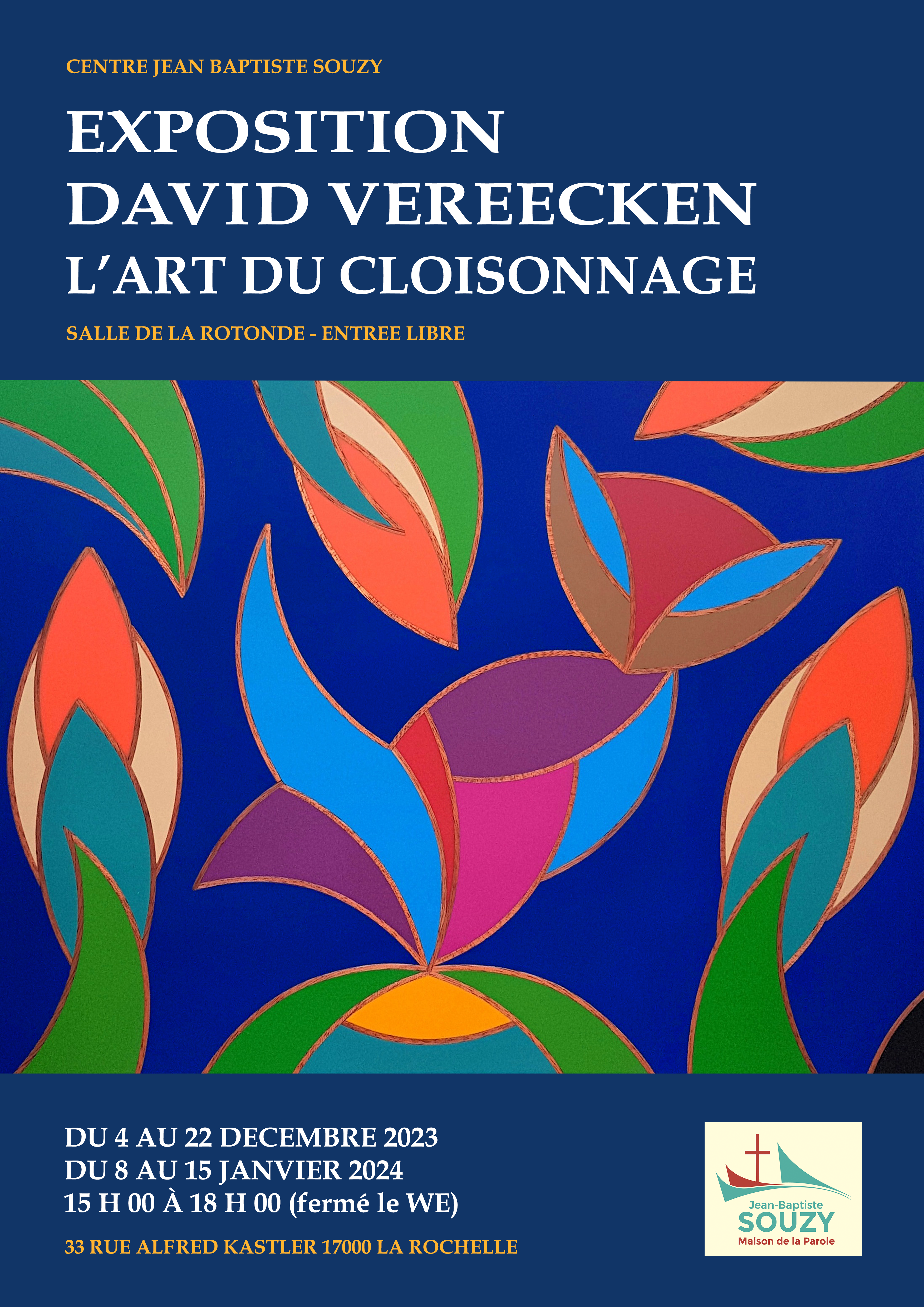 Affiche de l'exposition de l'artiste David Vereecken à l'espace Jean-Baptiste Souzy, La Rochelle, 2023/2024.


