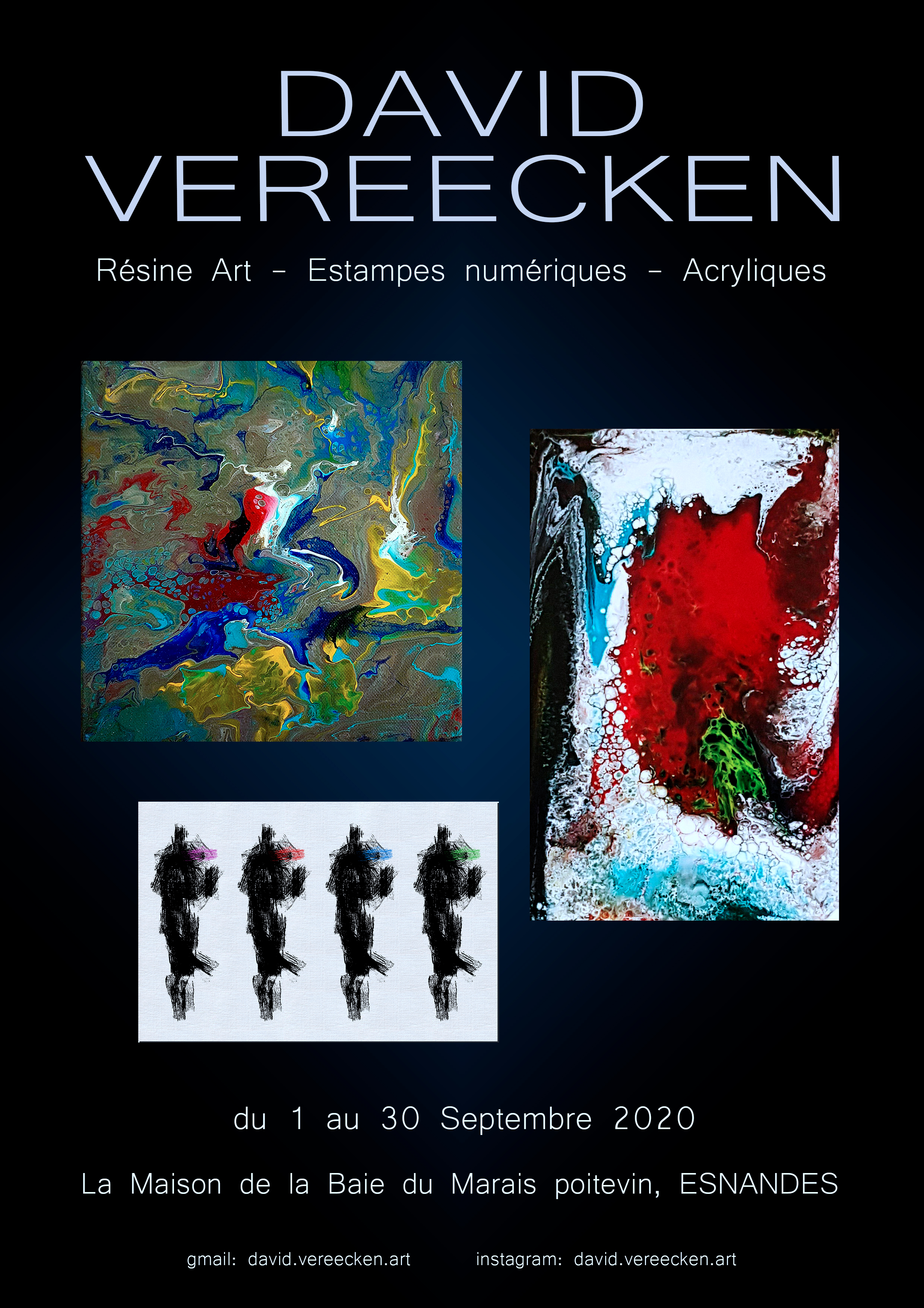 Affiche de l'exposition de l'artiste plasticien David Vereecken à Esnandes en septembre 2020.


