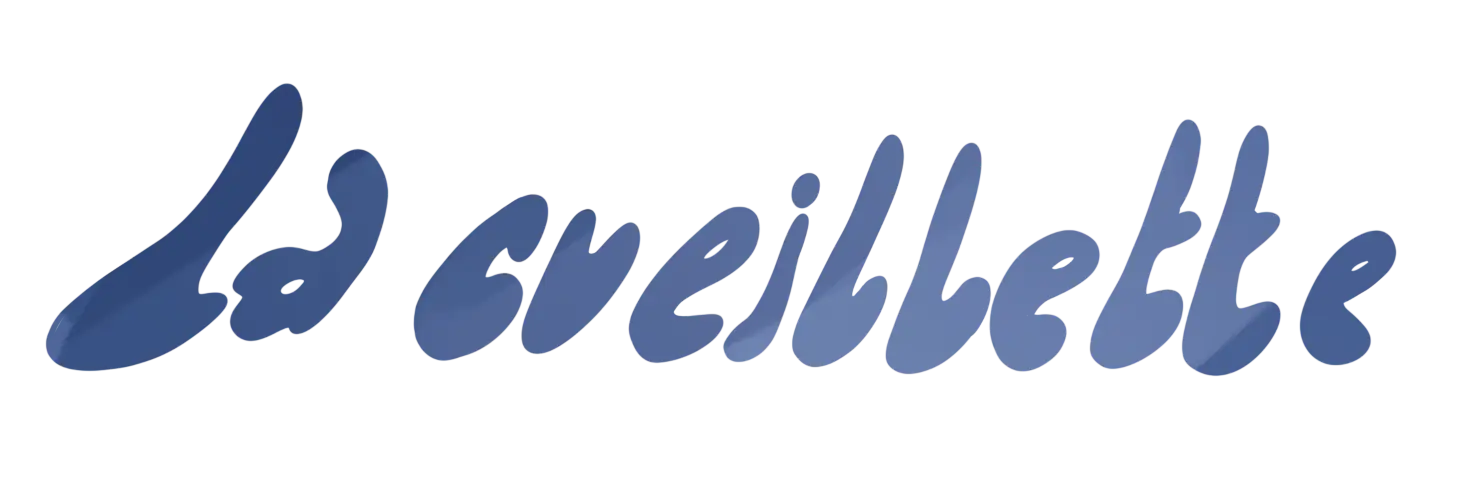 Titre "La Cueillette" dessiné dans une typographie ronde et dans les tons bleu.