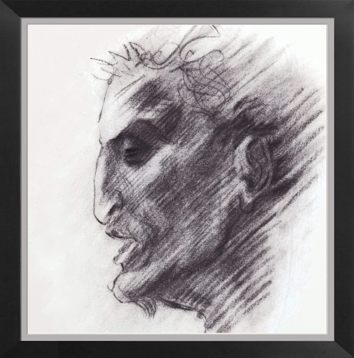 Demon d apres michel ange etude pour une tete de satyre louvre crayon fusain estompe sur papier