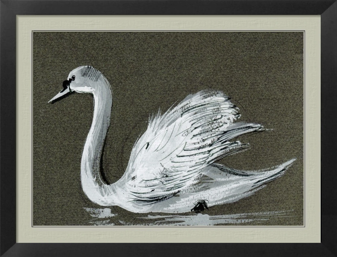 Cygne gouache sur papier teinte 180 x 120 mm