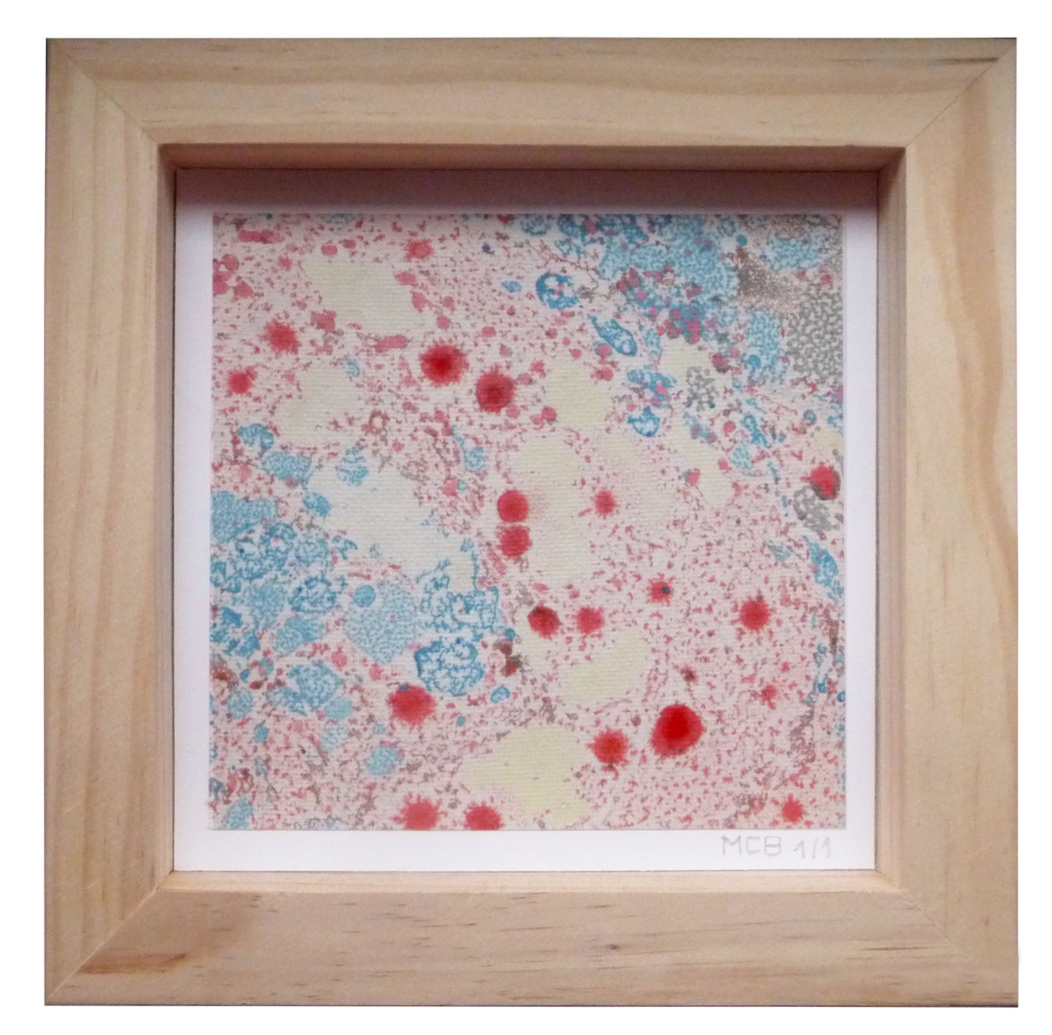 Peinture papier marbre points rouges 20x20cm