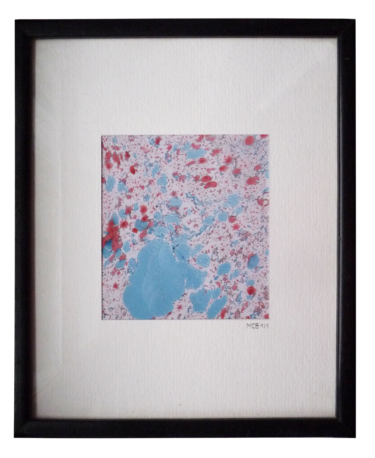 Peinture papier marbre rougebleu 23x27cm
