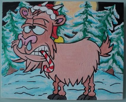 Tableau 24 x 30 cm chevre de noel fait maison sur carton toile