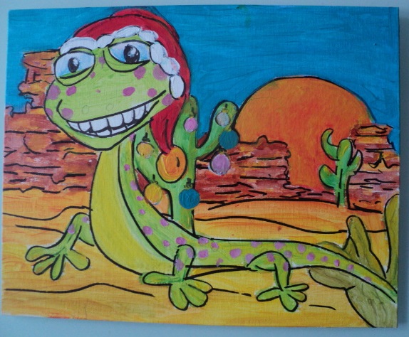 Tableau 24 x 30 cm lezard de noel