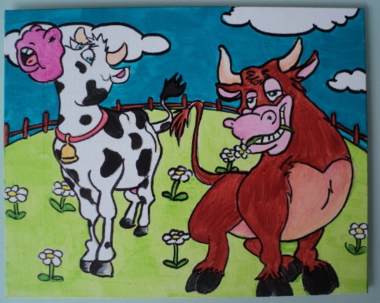 Tableau 24 x 30 cm parade bovine fait maison sur carton toile