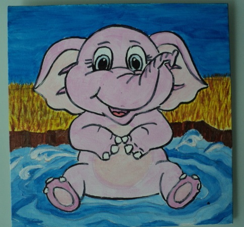 Tableau 25 x 25 cm le bain de l elephanteau