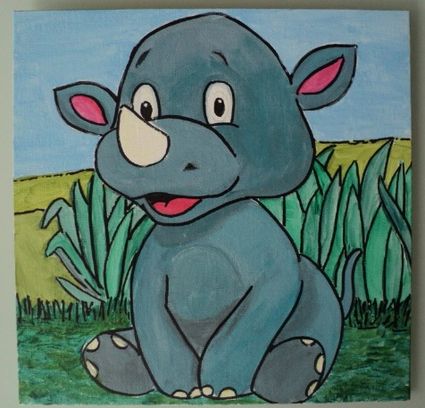 Tableau 25 x 25 cm bebe rhino fait maison sur carton toile